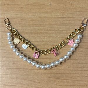 Louis Vuitton Gold and Pearl Charm purse extendor and accessory